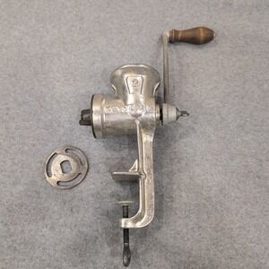 Keystone No 2 Manual Meat Grinder Vintage Silver Cast Metal Hand Crank Clamp On